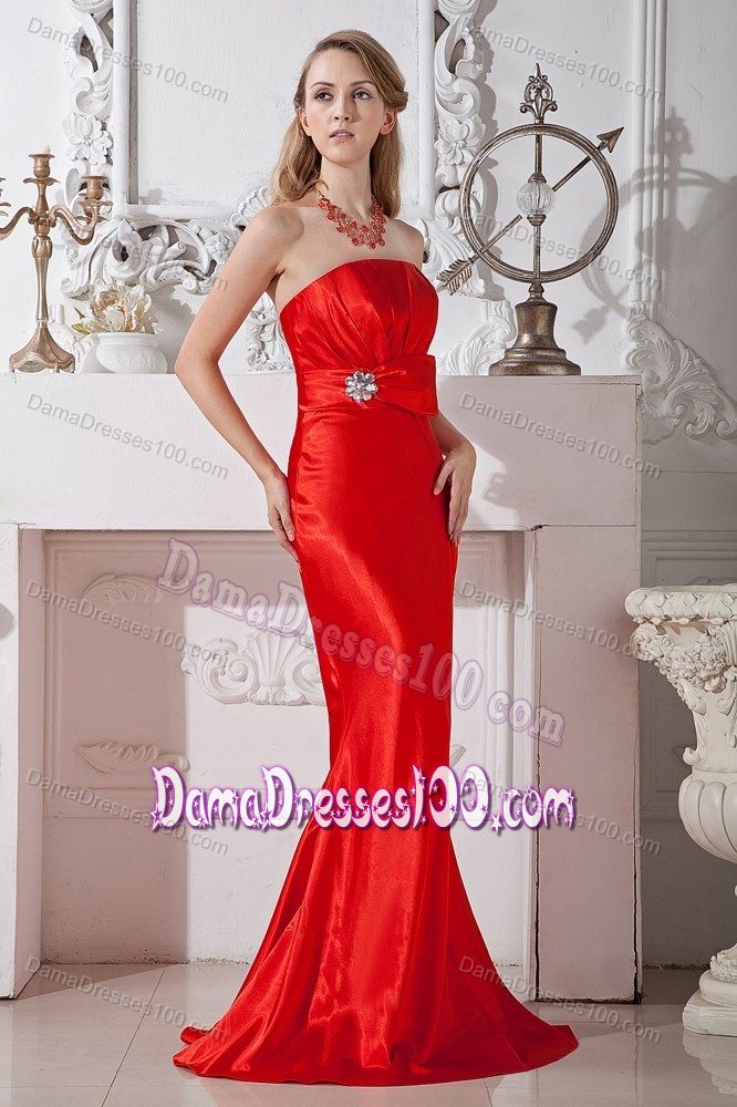 Bridesmaid Dama Dresses in Red Trumpet Strapless Floor-length
