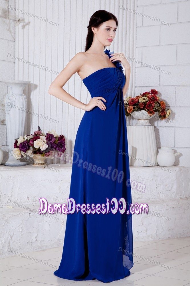 Floral One Shoulder Prom Dresses For Dama in Royal Blue Brush Train