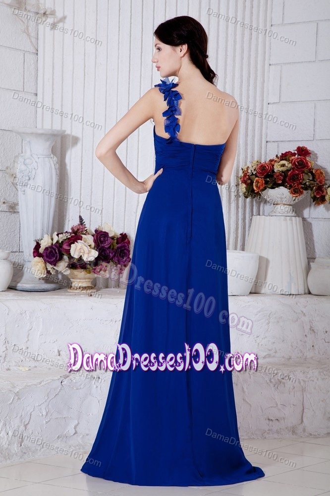 Floral One Shoulder Prom Dresses For Dama in Royal Blue Brush Train