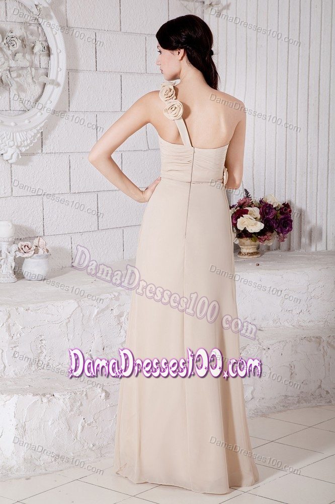 One Shoulder Hand Made Flowers Dama Dress Floor-length in Champagne