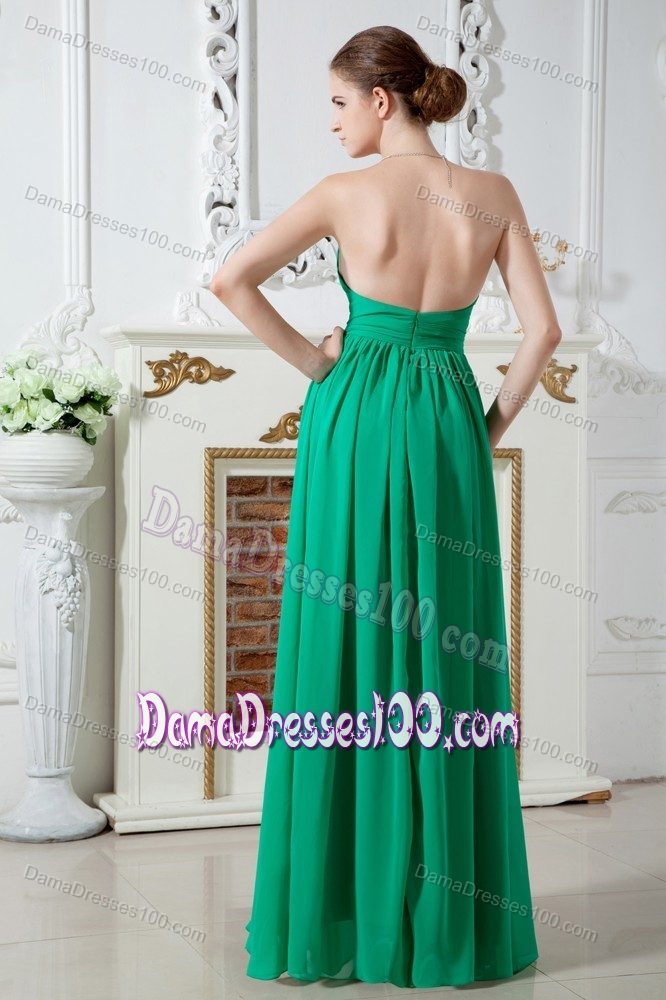 Pleated Sweetheart Green Bridesmaid Dama Dress Floor-length