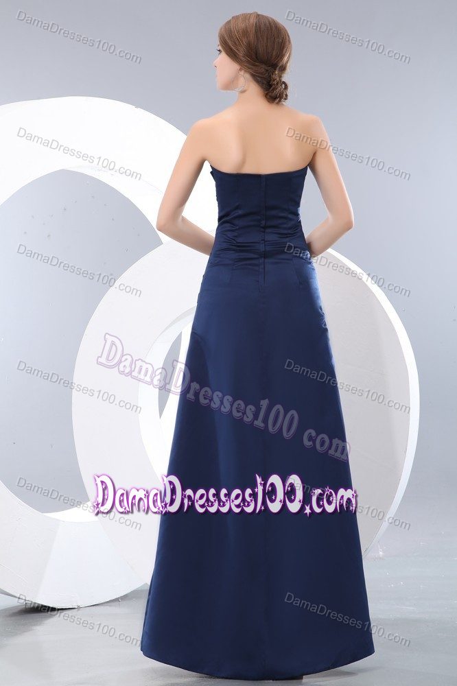 Strapless Ruched Dama Dress Column Floor-length in Navy Blue