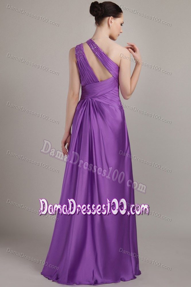 Pleated Empire One Shoulder Bridesmaid Dama Dresses in Purple