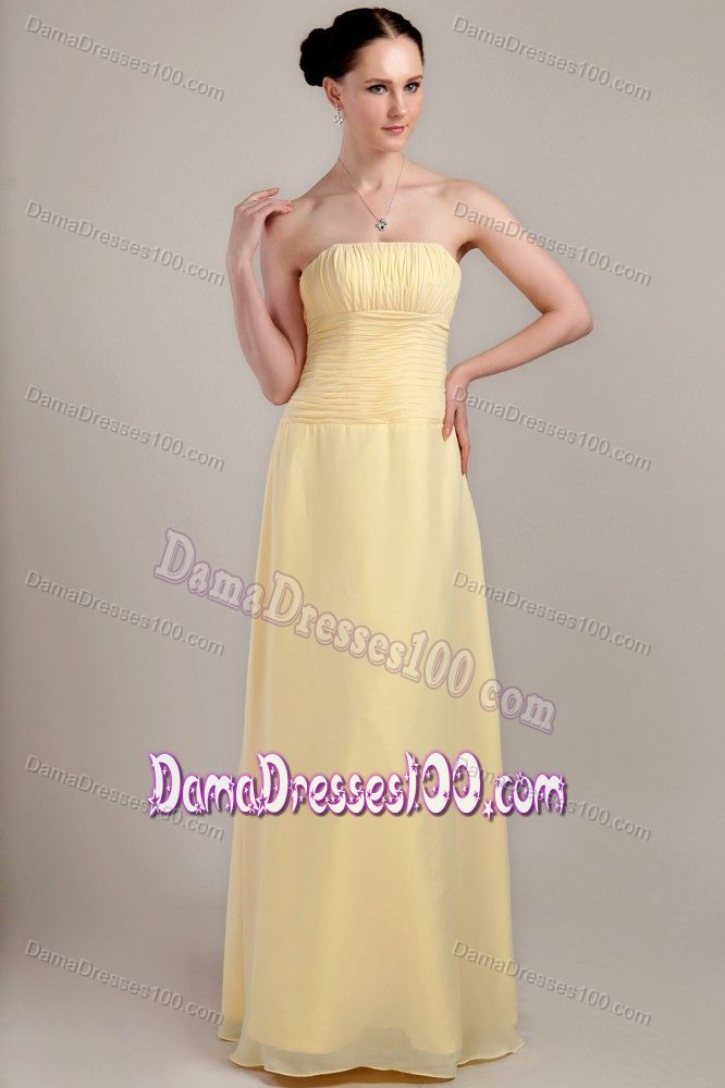Sheath Strapless Light Yellow Floor-length Dress For Damas