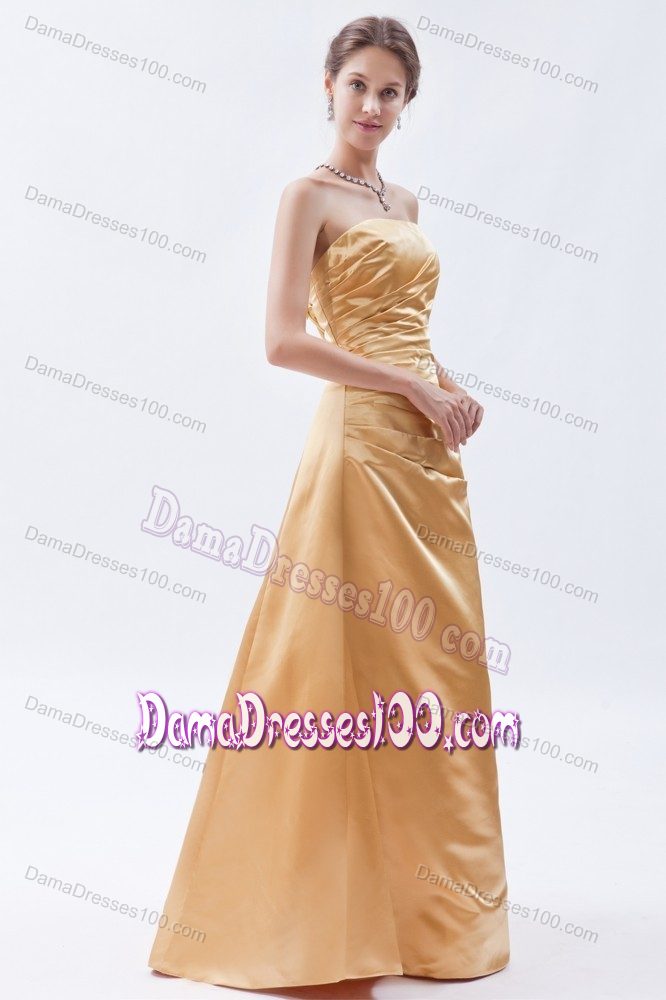 Column Strapless Floor-length Gold Damas Dresses For Quince