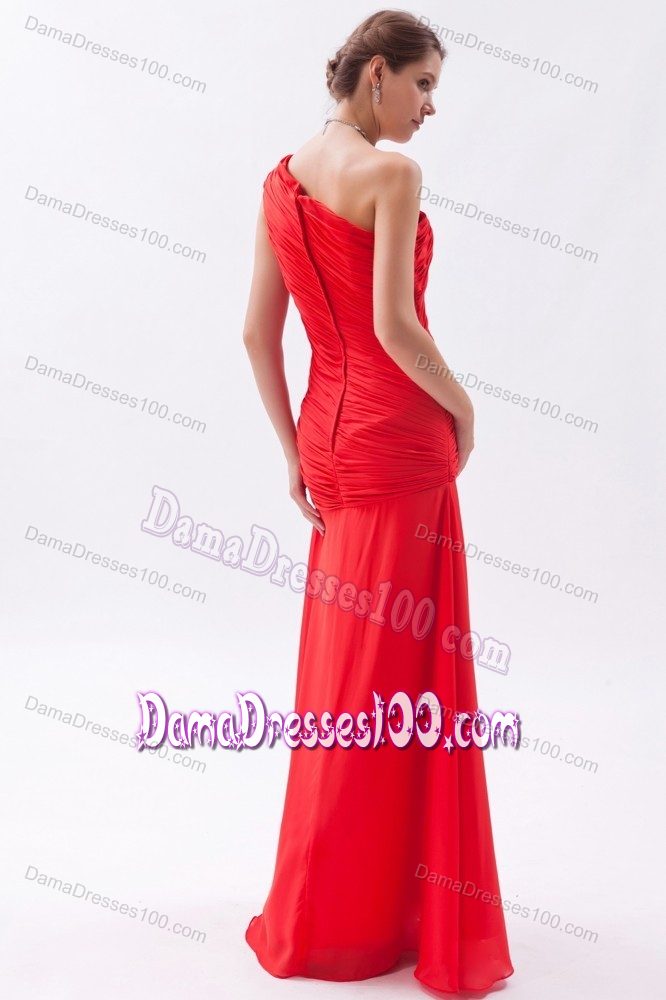 Sheath One Shoulder Red Ruched 15 Dresses For Damas Floor-length