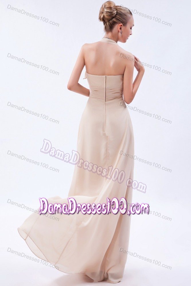 Champagne Empire Halter Ruched Dama Quinceanera Dresses