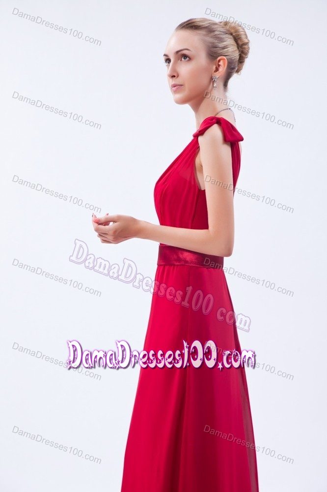 Red Column One Shoulder Floor-length Party Dama Dresses