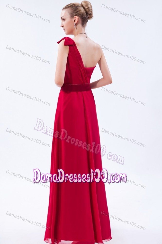 Red Column One Shoulder Floor-length Party Dama Dresses