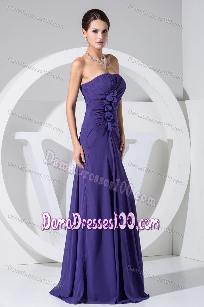 Sheath Strapless Dark Purple Ruched Prom Dresses For Dama