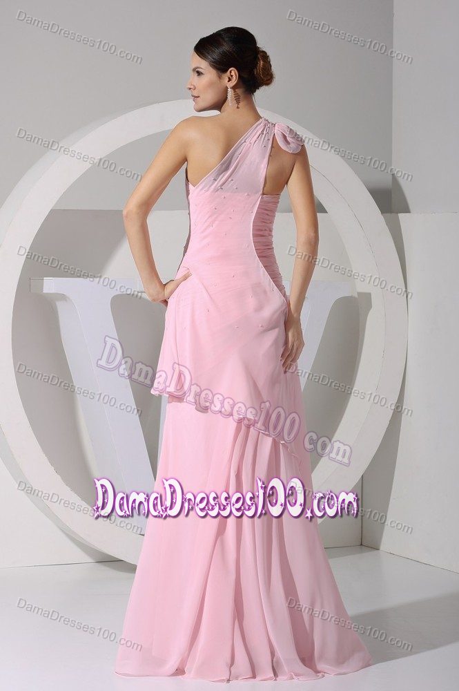 Baby Pink Bowknot One Shoulder Dresses For Damas Brush Train