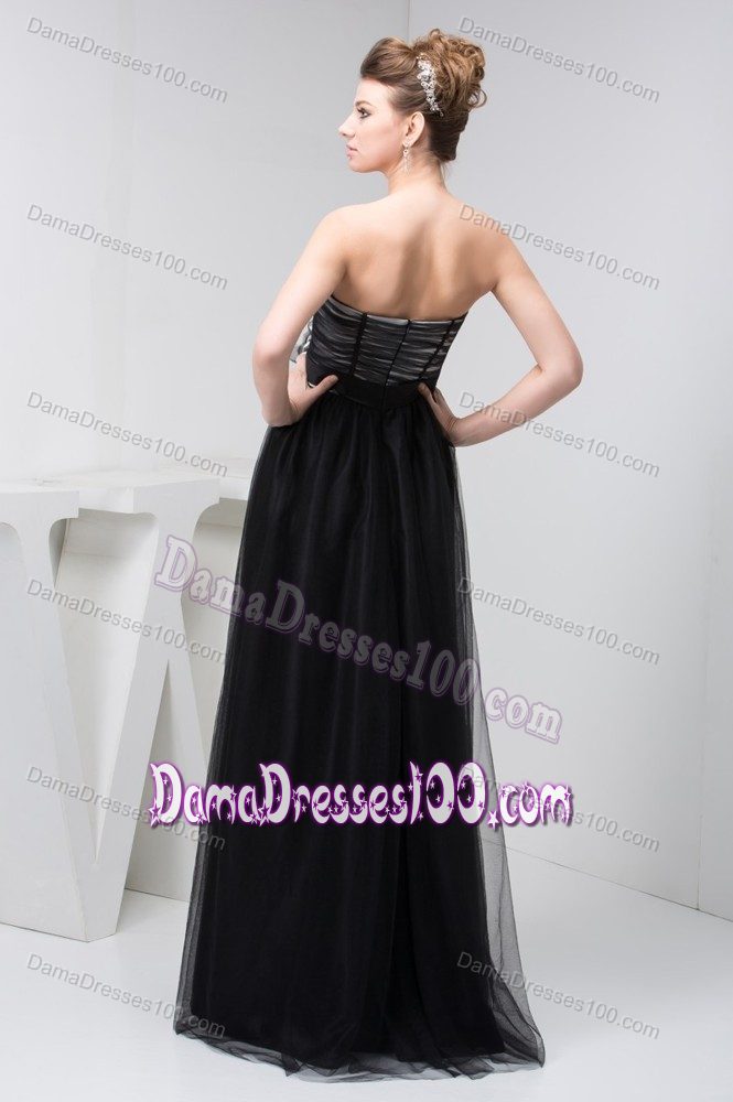 Strapless Black Floor-length Dama Dress For Quinceaneras