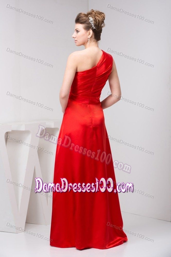 Red One Shoulder High Slit Ruched 15 Dress for Dama Floor-length