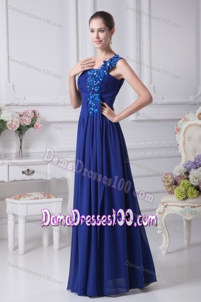One Shoulder Appliques Beaded Royal Blue 15 Dresses For Damas