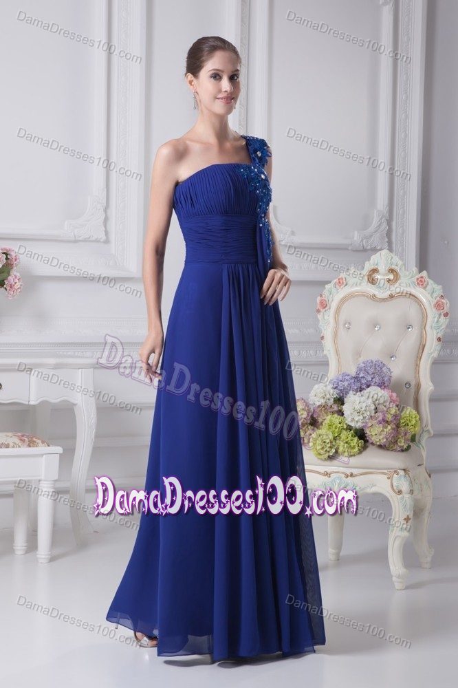One Shoulder Appliques Beaded Royal Blue 15 Dresses For Damas