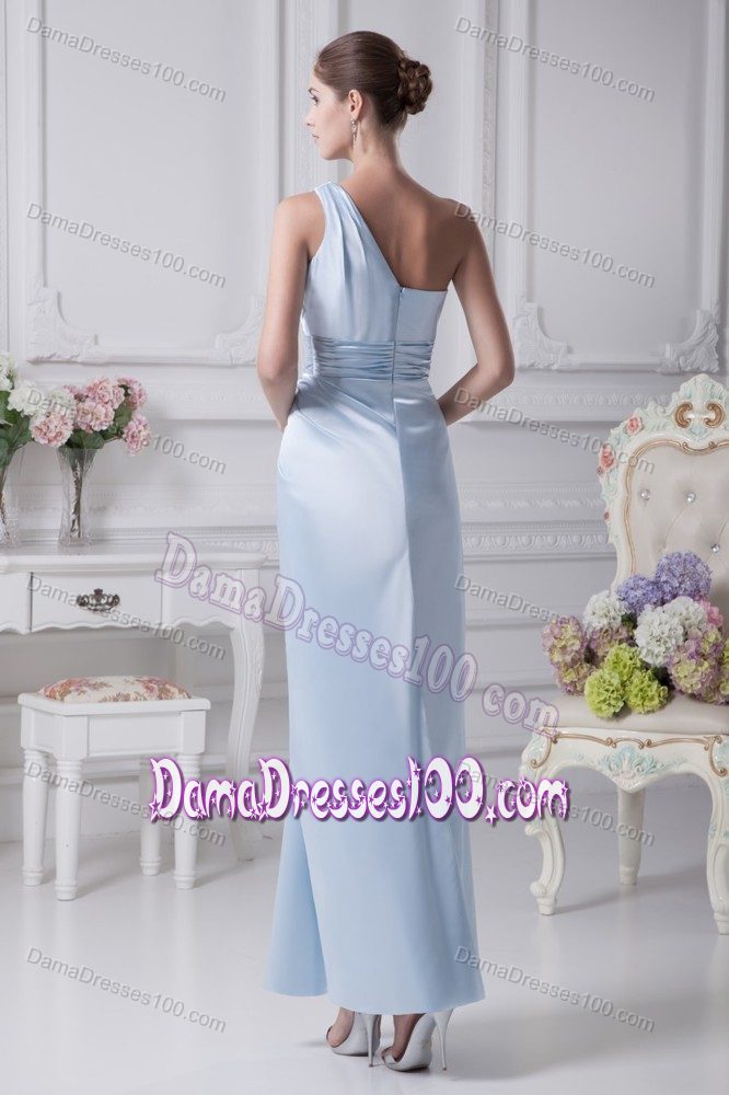 Single Shoulder Ankle-length Light Blue Damas Dresses with Slit