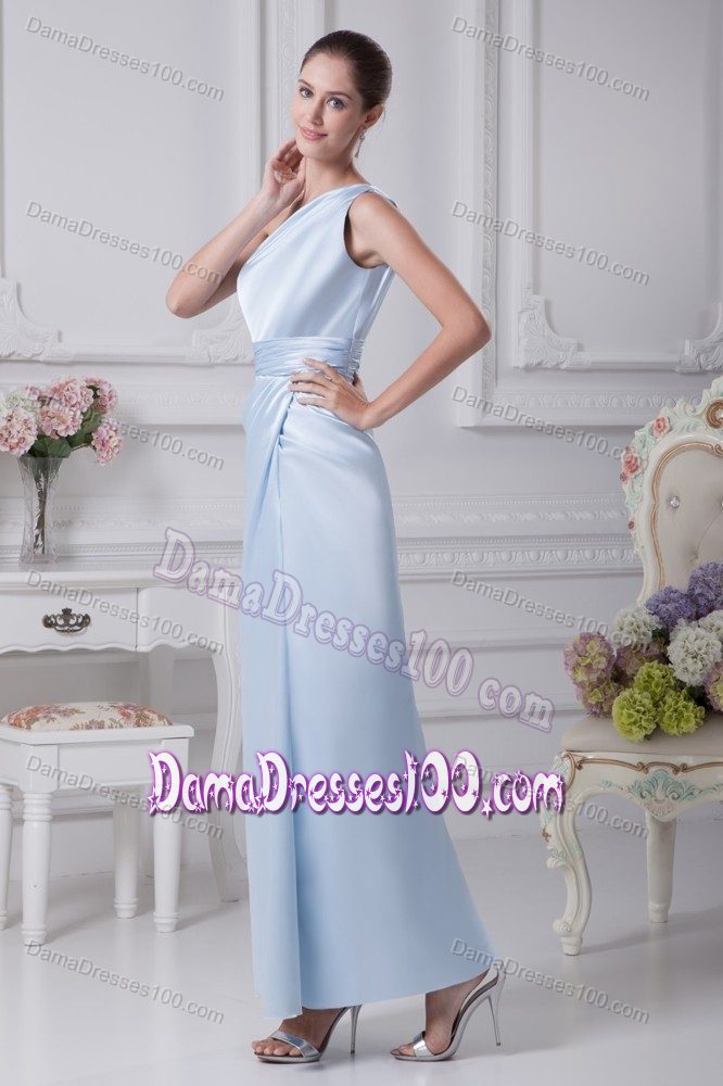 Single Shoulder Ankle-length Light Blue Damas Dresses with Slit