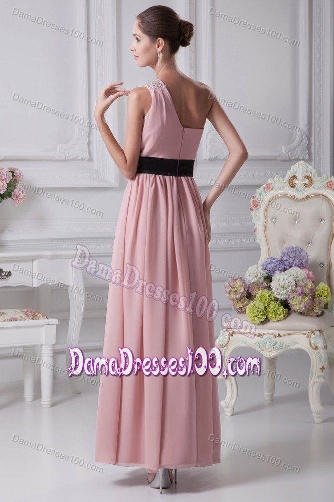 One Shoulder Ankle-length Quince Damas Dresses with Ribbon