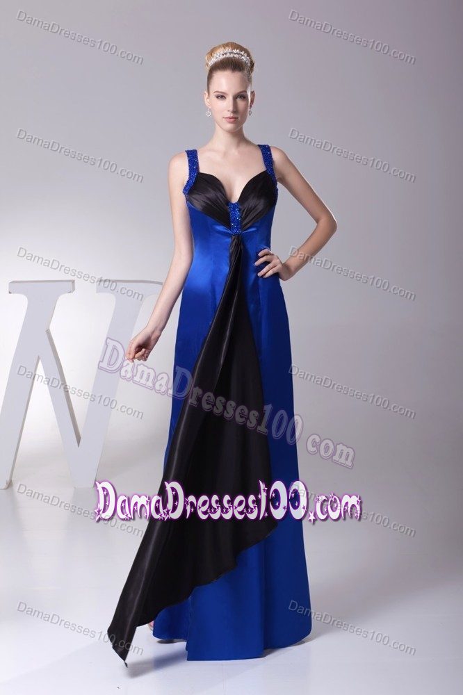 Beading Sweetheart Ankle-length Prom Dresses For Dama in Blue and Black