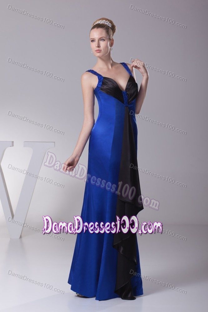 Beading Sweetheart Ankle-length Prom Dresses For Dama in Blue and Black