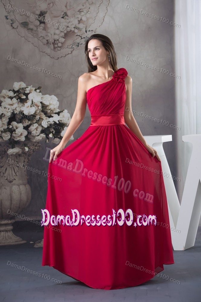 Red Ruched One Shoulder Prom Dresses For Dama Floor-length