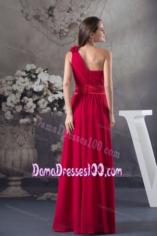 Red Ruched One Shoulder Prom Dresses For Dama Floor-length