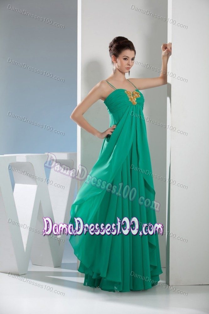 Spaghetti Straps Green Layered Dama Dress with Beaded Appliques