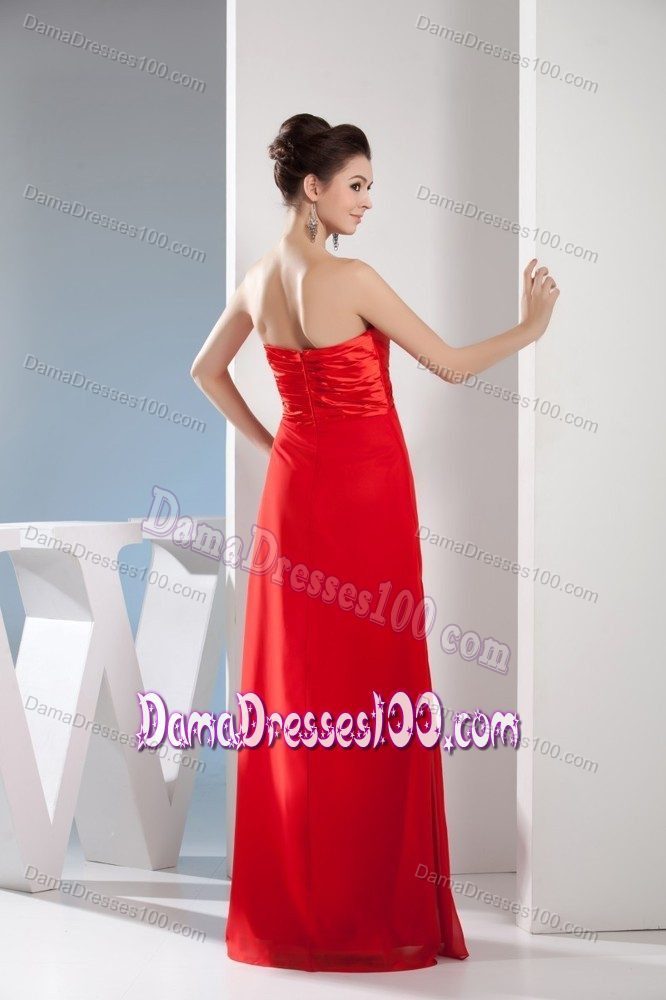 Column Sweetheart Ruched Red Quinceanera Dama Dresses