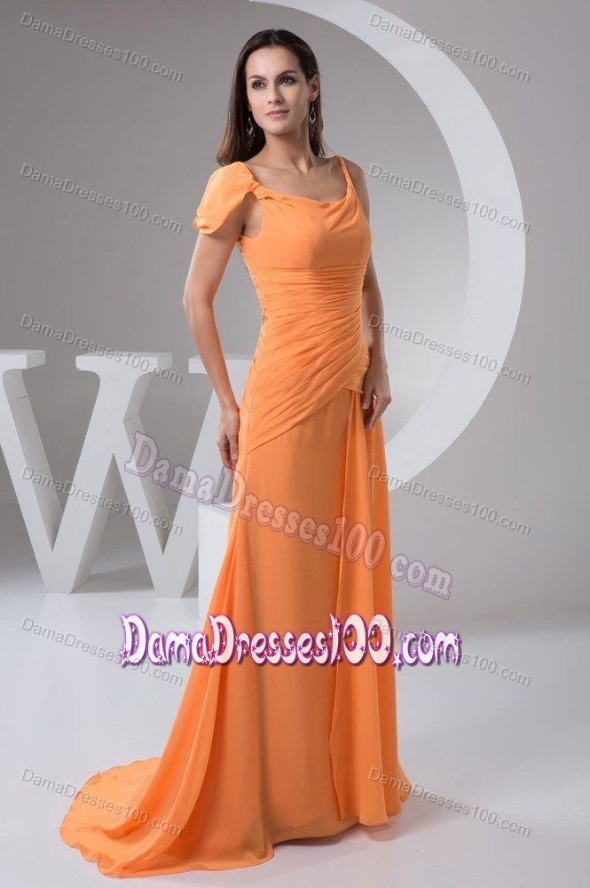 Scoop Straps Orange 15 Dresses For Damas with Brush Train