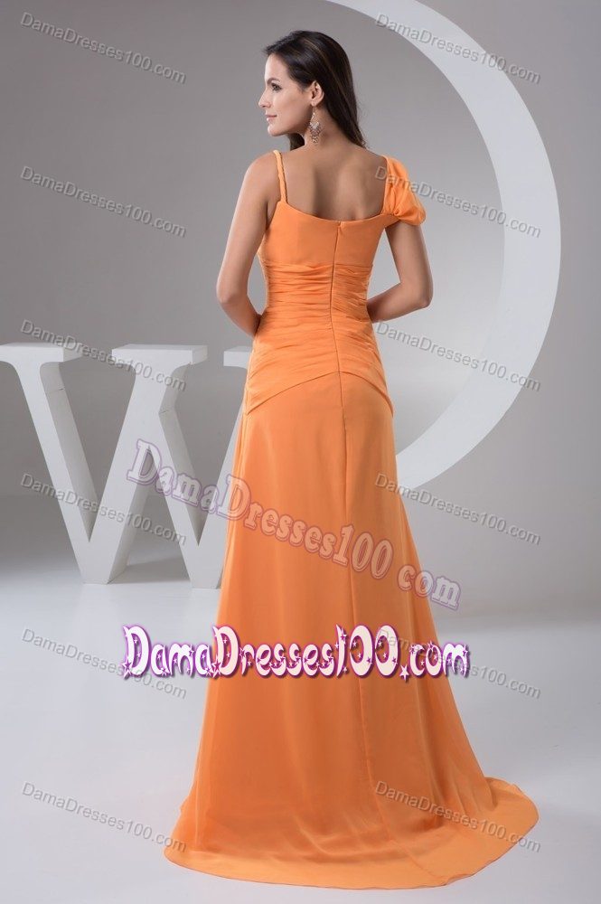 Scoop Straps Orange 15 Dresses For Damas with Brush Train
