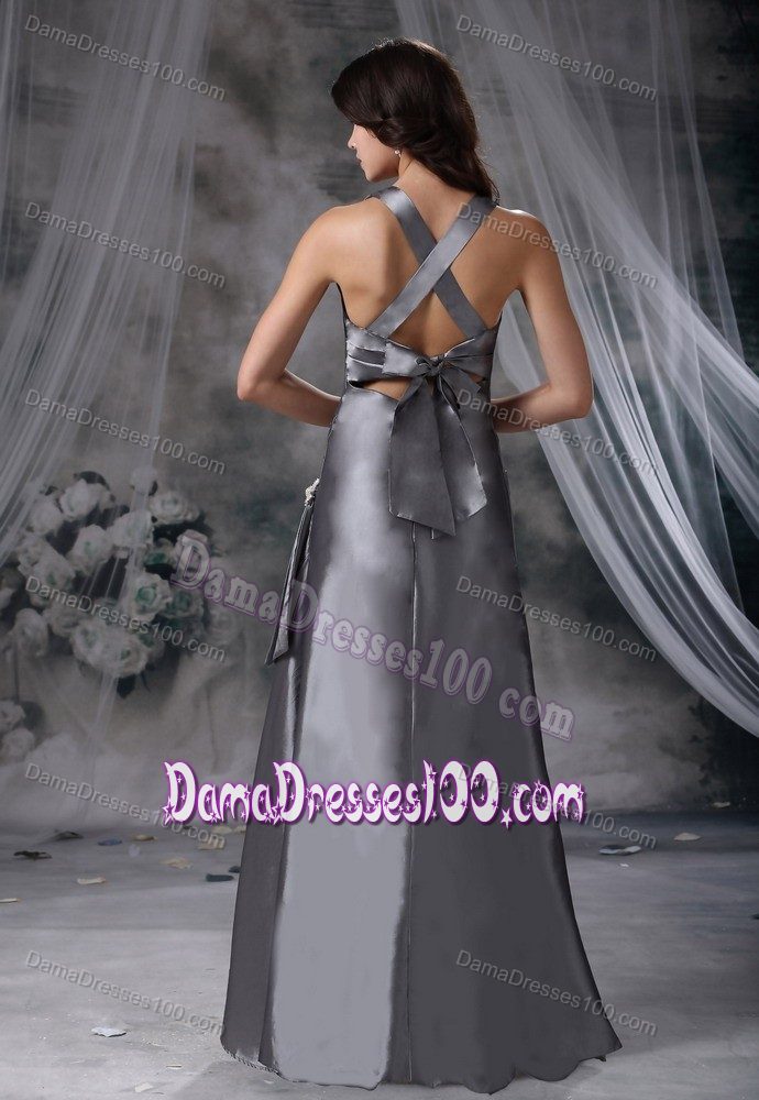 Plunging V-neck Grey Floor-length Formal Dresses For Dama