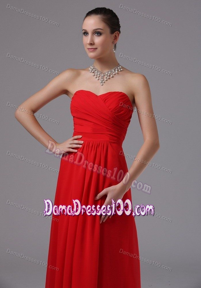 Sweetheart Ruched Red Floor-length 15 Dresses For Damas