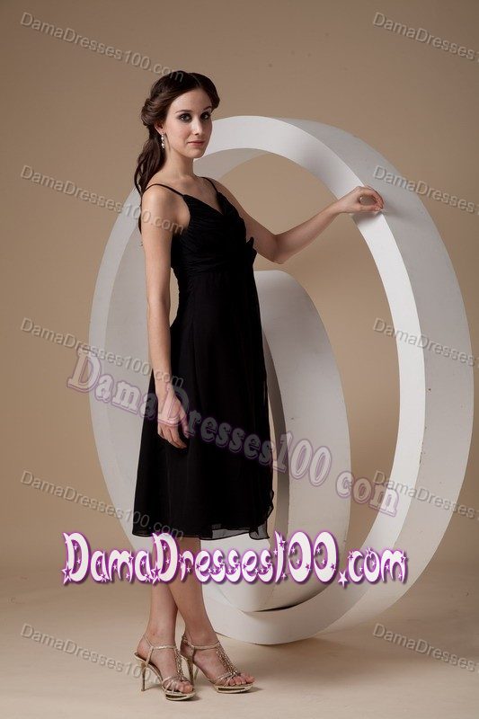 Black Quinceanera Damas Dresses Spaghetti Straps Knee-length