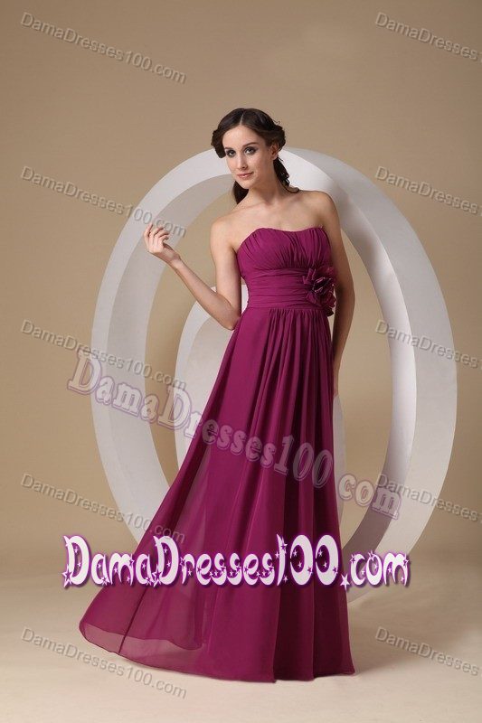 Ruching Strapless Burgundy Floor-length Quince Dama Dresses