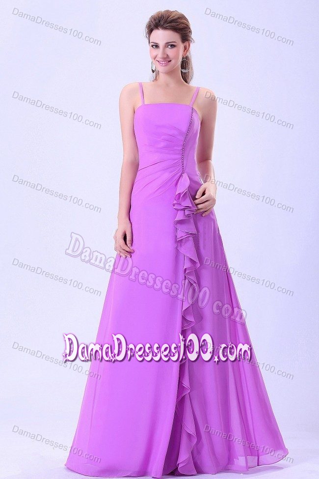 Lavender Formal Dresses For Dama with Spaghetti Straps and Ruffles