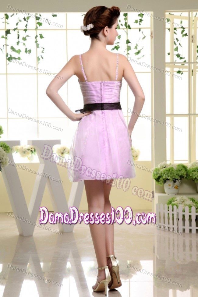 Lavender Short Dresses For Damas with Straps and Black Sash