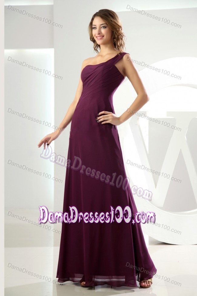 Ruched One Shoulder Floor-length Dark Purple Dama Dresses