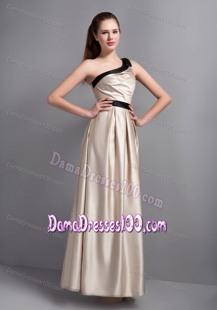 Champagne One Shoulder Prom Dresses For Dama with Black Belt