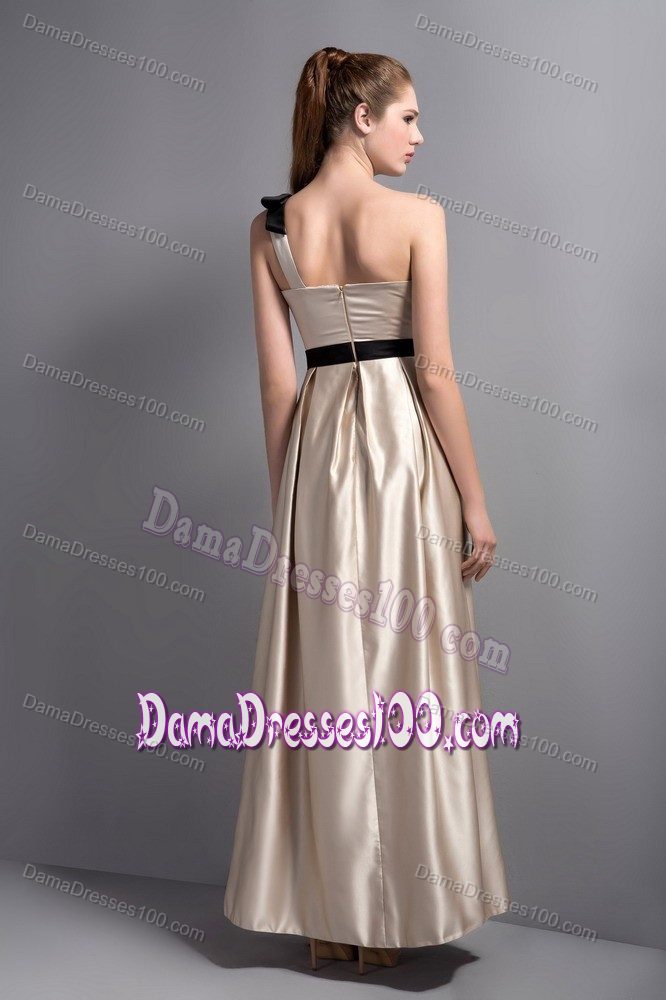 Champagne One Shoulder Prom Dresses For Dama with Black Belt