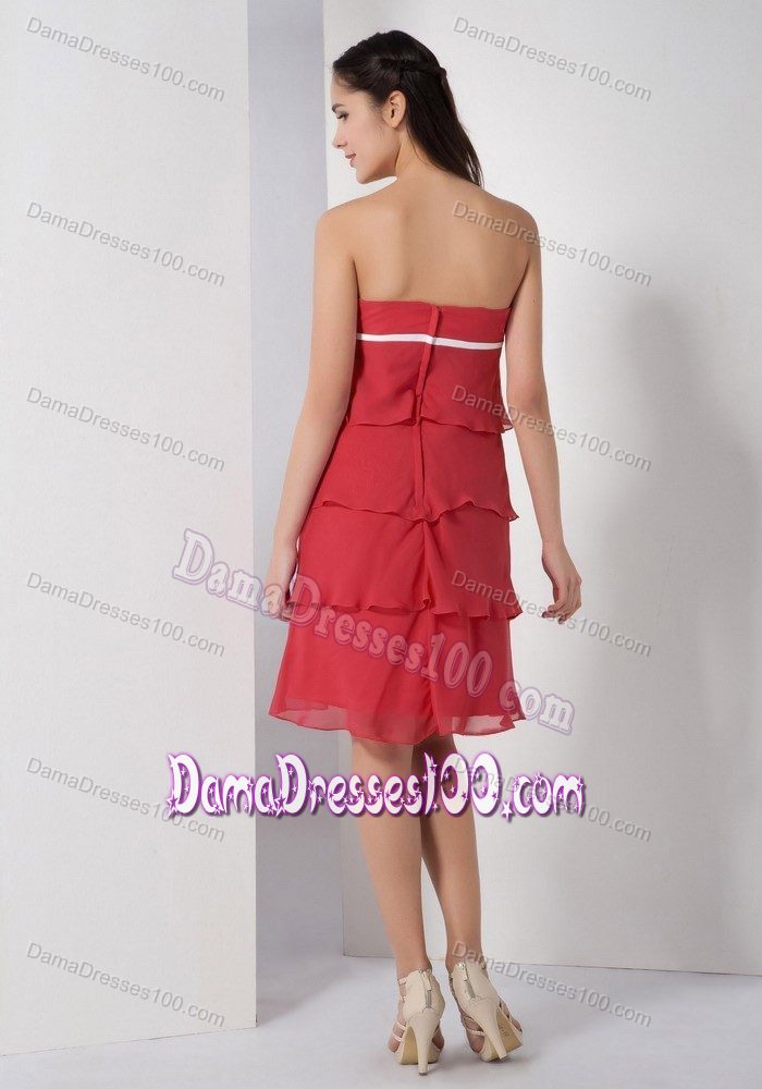 Red Sweetheart Party Dama Dresses Ruffled Layers Knee-length