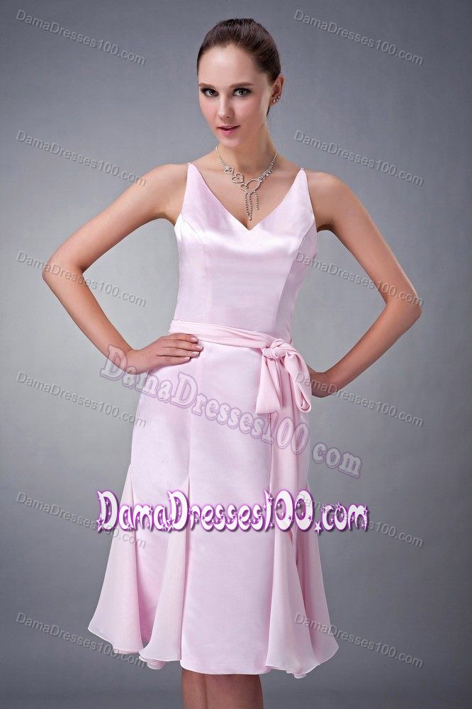 Baby Pink Sheath V-neck Short Quinceanera Dama Dresses