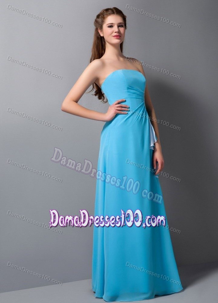 Strapless Floor-length Quinceanera Damas Dresses in Turquoise