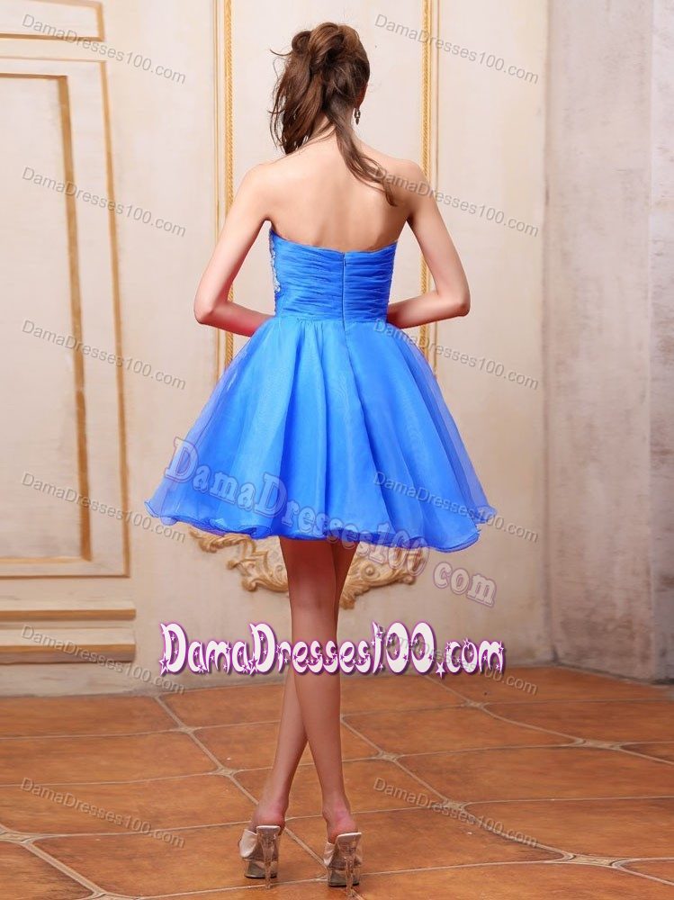 Strapless Blue Appliques Mini-length Cocktail Dresses For Dama