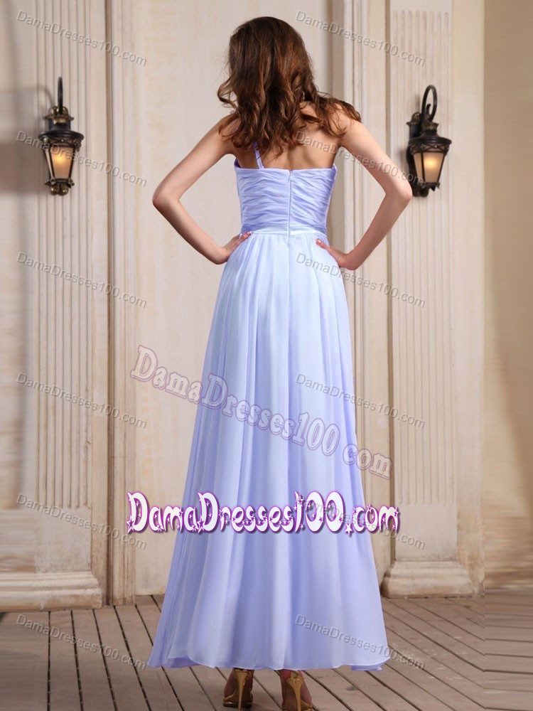Lavender One Shoulder Ruching Long Bridesmaid Dama Dresses
