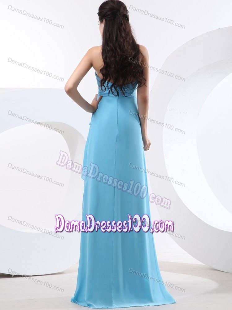 Halter Aqua Blue Floor-length Prom Dresses For Dama with Ruffles