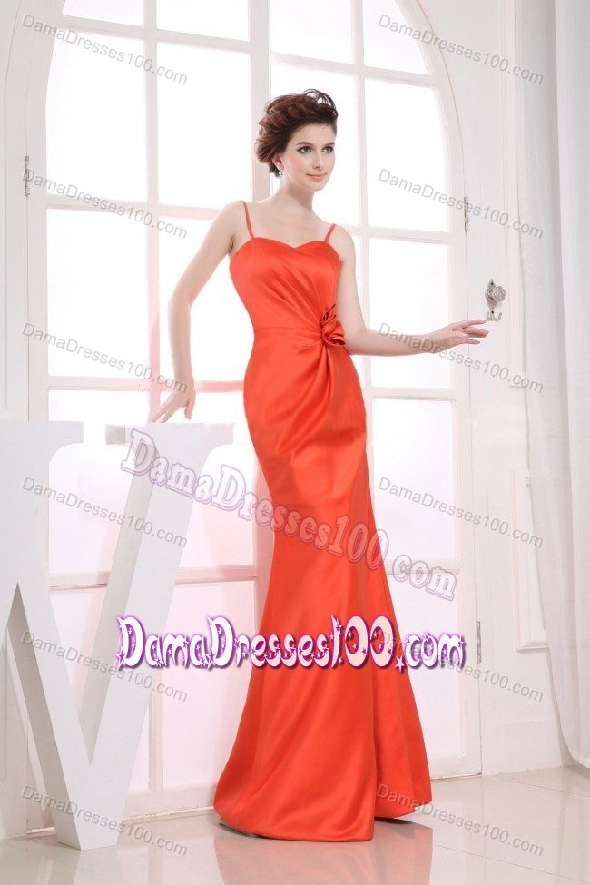 Spaghetti Straps Trumpet Floor-length Dama Dress in Orange Red