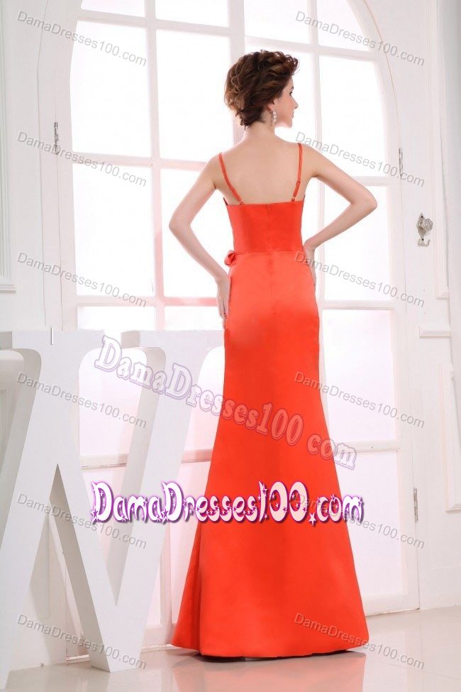 Spaghetti Straps Trumpet Floor-length Dama Dress in Orange Red