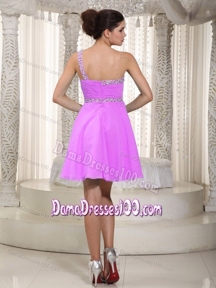 Empire One Shoulder Mini-length Beading Lilac Dresses For Damas
