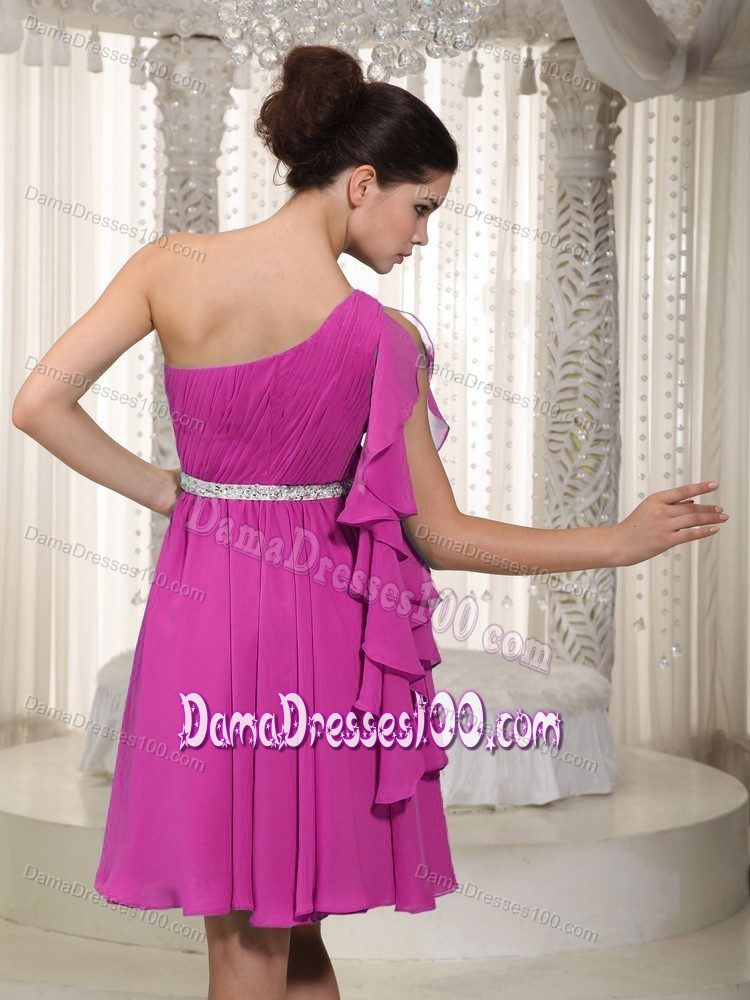 Fuchsia Dresses For Damas One Shoulder Mini-length Beaded
