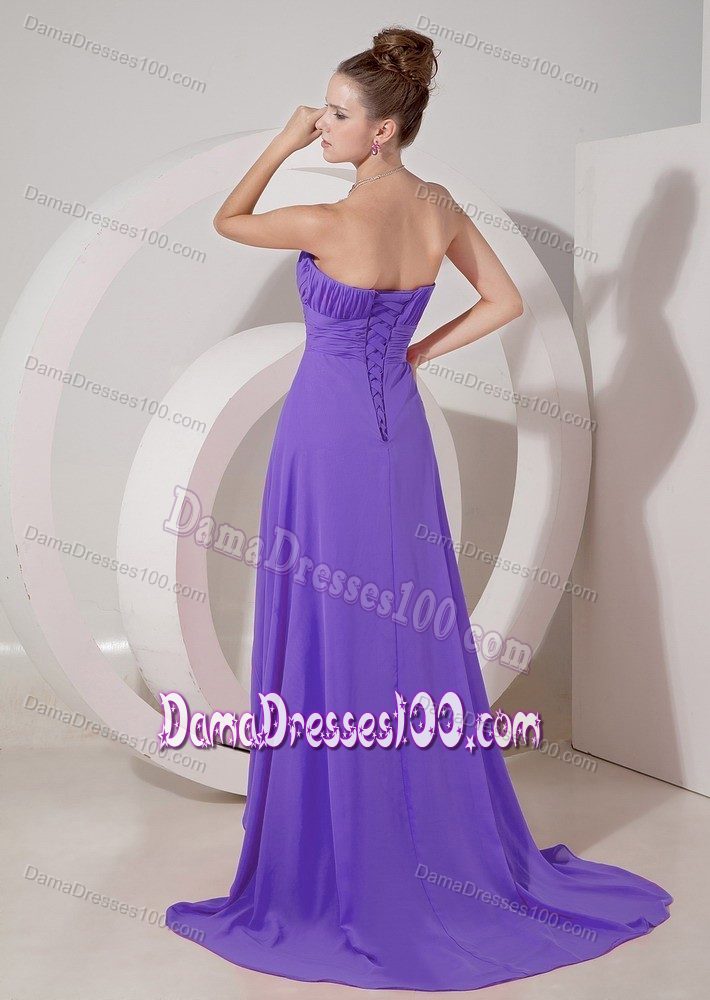 Sweetheart Purple Dama Dresses For Quinceanera Brush Train